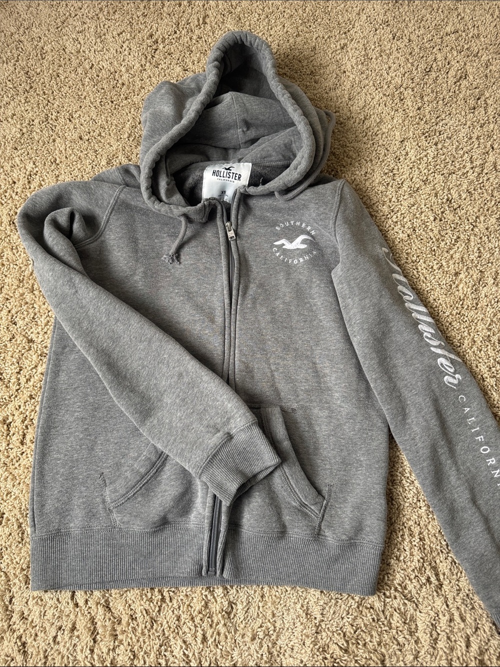 Hollister Heather Gray Full-Zip Hoodie with Chest Logo